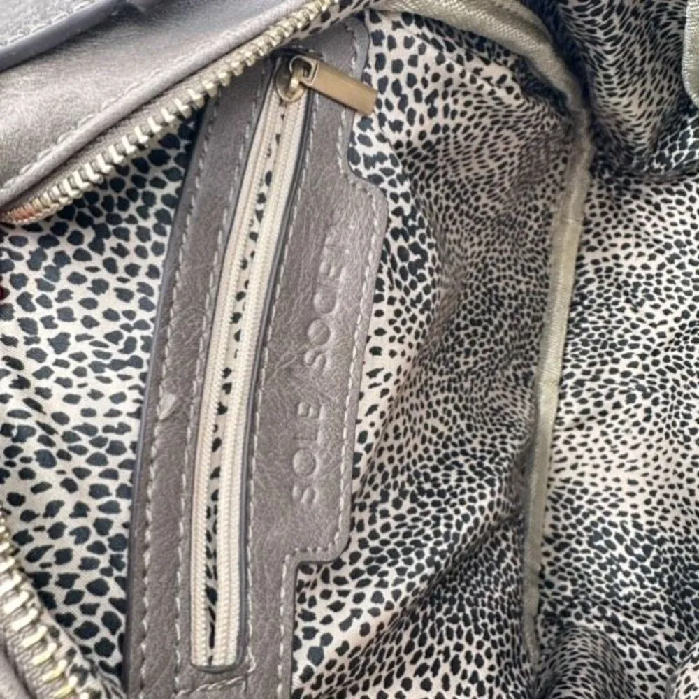 Soleā Society Women's Brown Gray Faux LeatherāLined Adjustable Mini Backpack Bag - Image 12