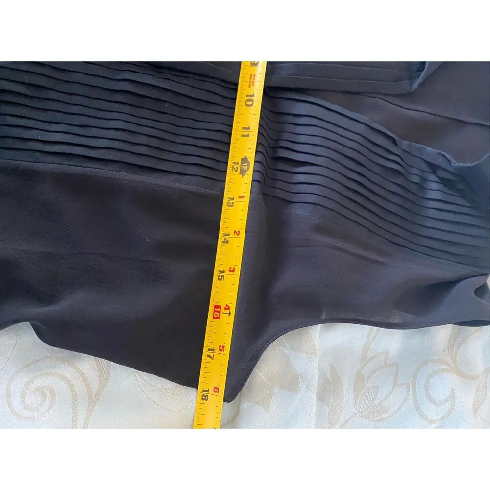 Akris Dark Navy Blue Silk Sleeveless Collared Pleated front Button Top - Image 7