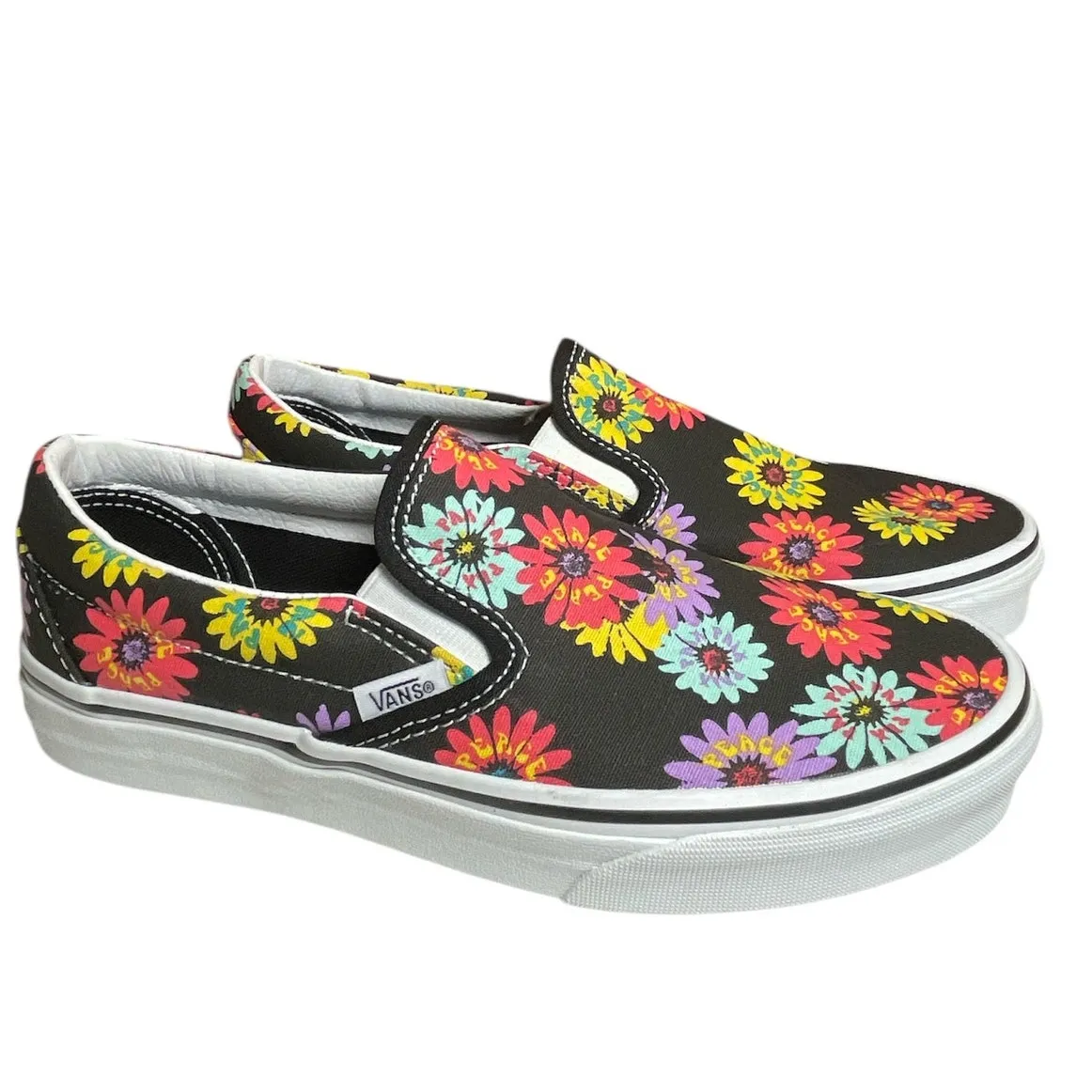 Vans Classic Slip On Peace Floral Black Shoes Sneakers Womens Size 8 Mens 6.5 - Image 2