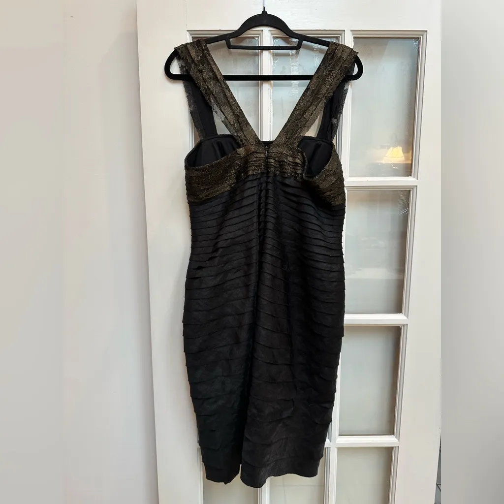 JS Collections Black Gold Lace Shimmer Cocktail Party Dress Whimsigoth Size 12 - Image 5