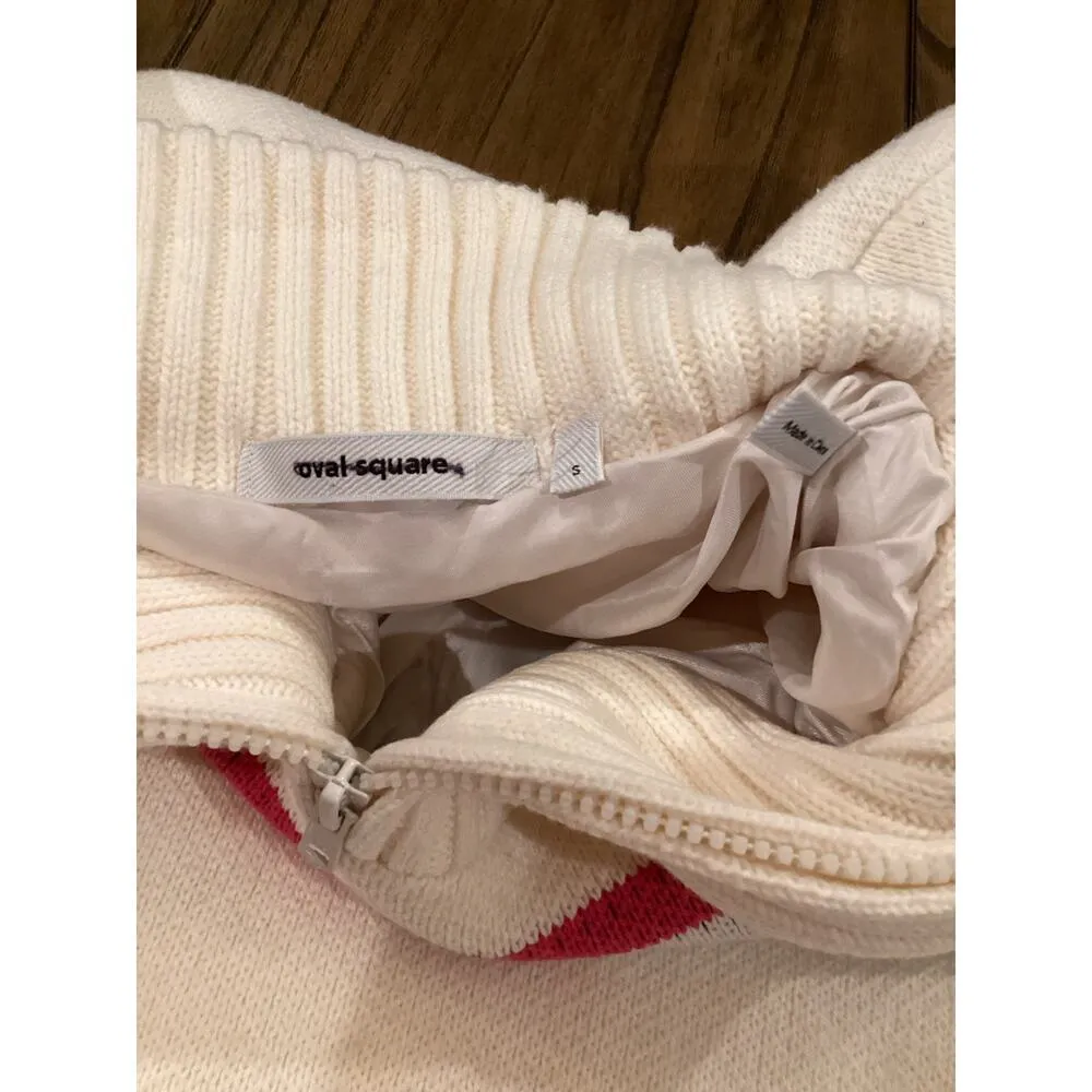 Oval Square Snow Knit Anorak Turtleneck 1/4 Zip heavy chunky Cotton Sweater S White - Image 4