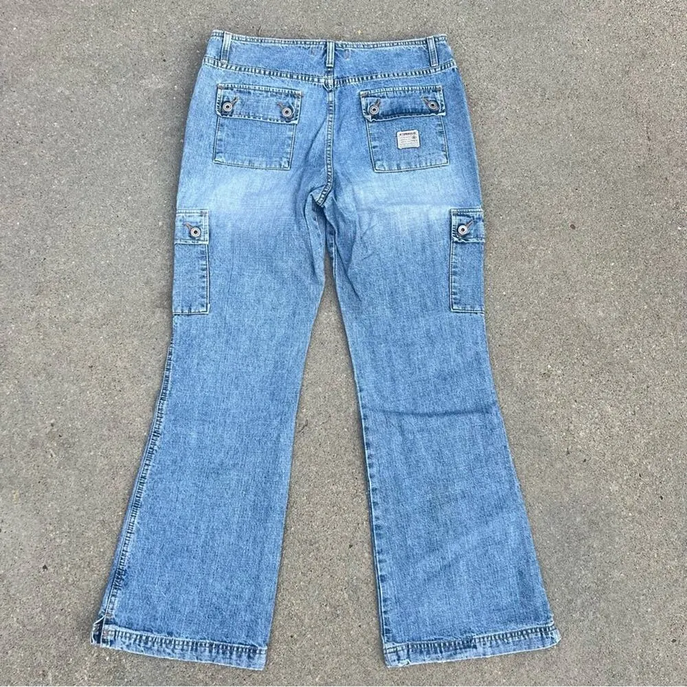 Vintage Y2K hydraulic low rise cargo flare jeans with no waistband 13/14 - Image 2