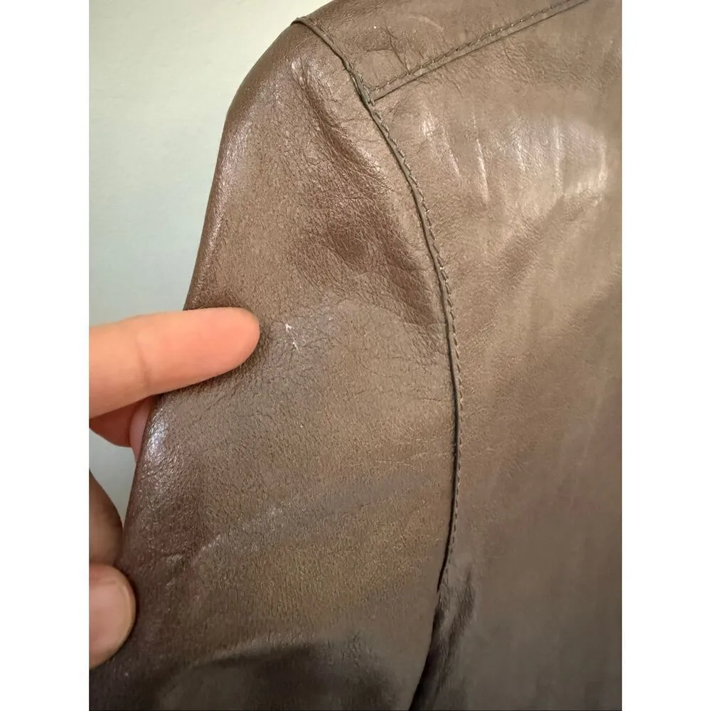 Lafayette 148 Two Tone Taupe Leather & Cotton Jacket Size S Brown - Image 8