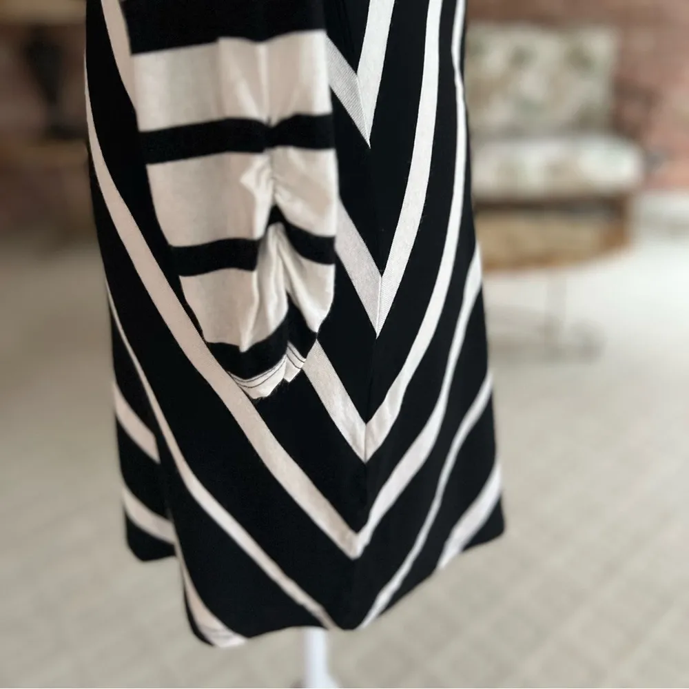 WHBM Top Tunic Striped Draped Neck Black Ecru S Glam Chic Dressy Brunch Work Mod - Image 5