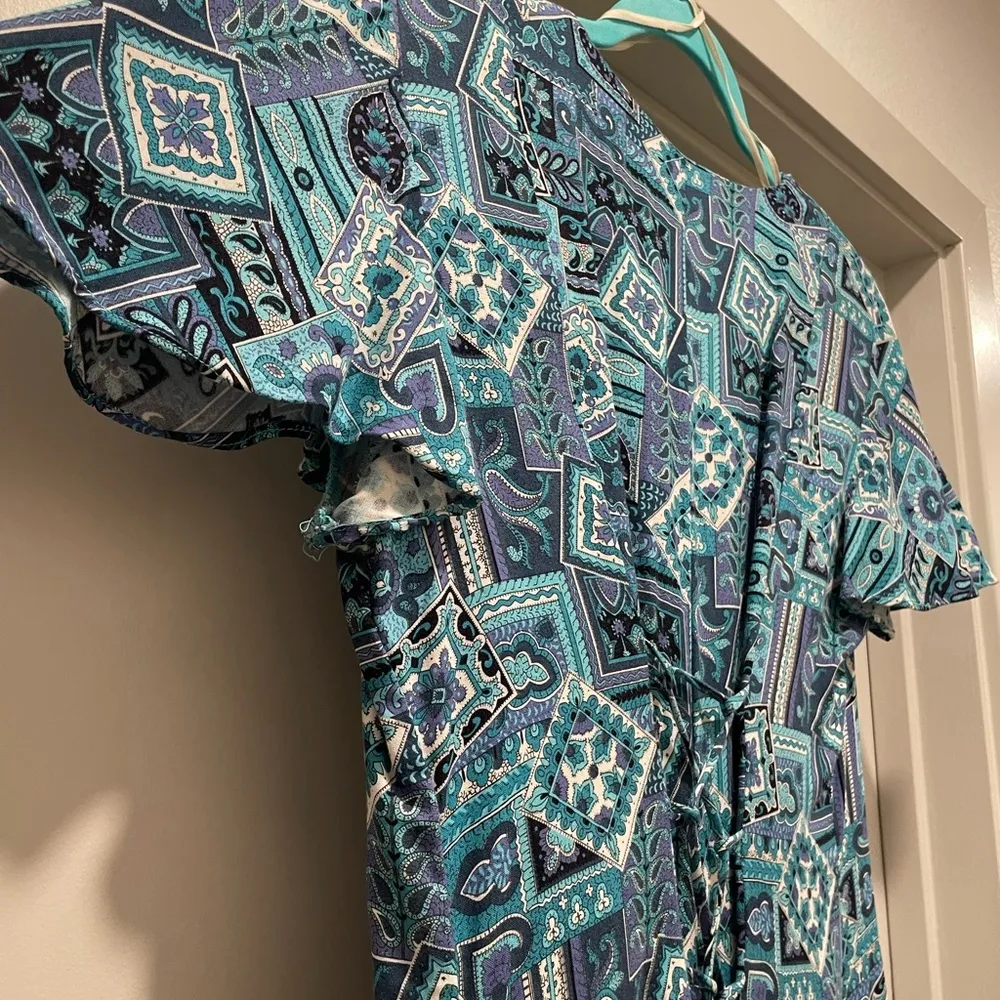 VTG 80s 90s Caroline Wells Collection Blue & Purple Paisley Button-Down Romper - Image 13