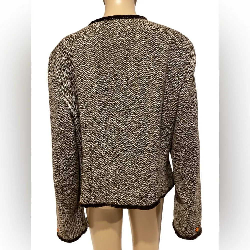 Ella Rose Brown Tweed Embellished Beaded
Sequin Velvet Trim Paisley Print Size 16 - Image 5