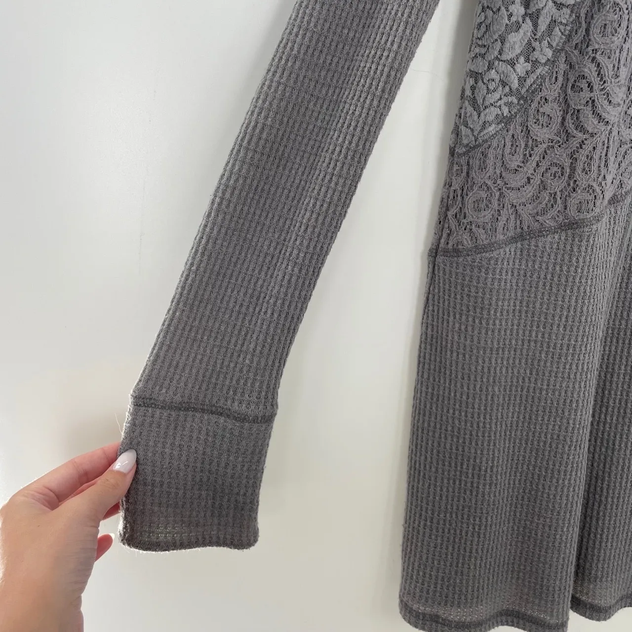 Anthropologie Eloise Women's Gray Gwyneira Waffle Knit Thermal Tunic Top Size XS - Image 6