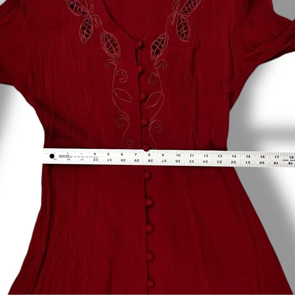 VTG 80s Ital Mode Long Sleeve Corset Back Lace Up Dress Burgundy Sz Med - Image 8