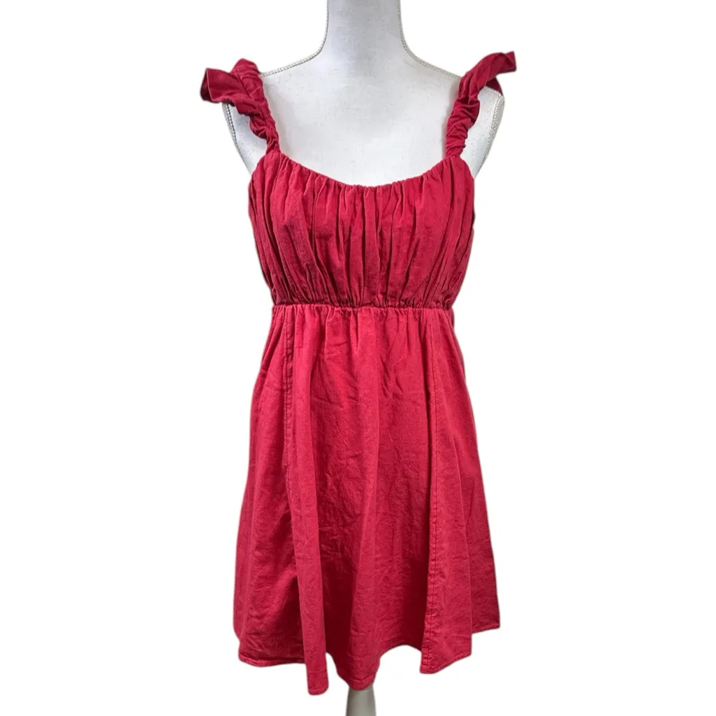 Abercrombie & Fitch Linen Blend Babydoll Dress in Pink Puff Sleeves Size XL - Image 2