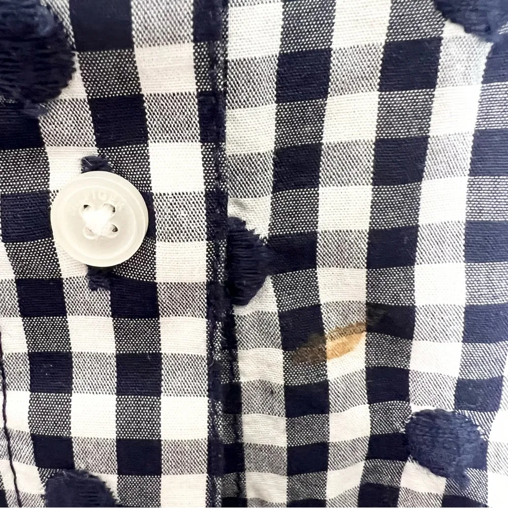 Tommy Hilfiger Blue & White Gingham Polka Dot Button Up Shirt Top Size Large - Image 5