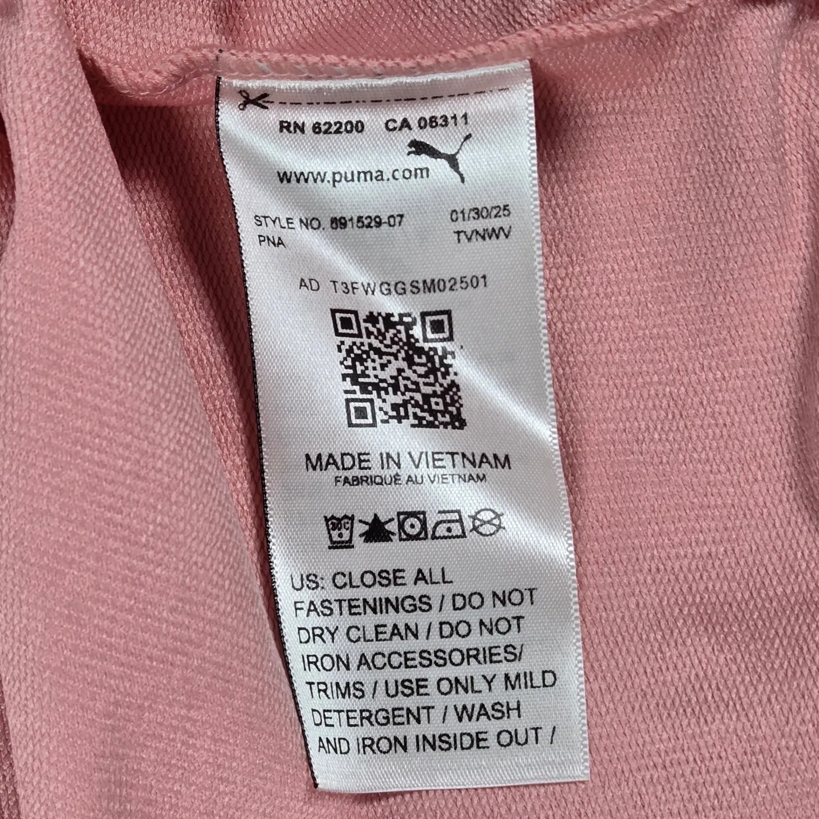 Puma Pink Script Logo Zip Up Hoodie Sweatshirt Women's Medium - Image 5