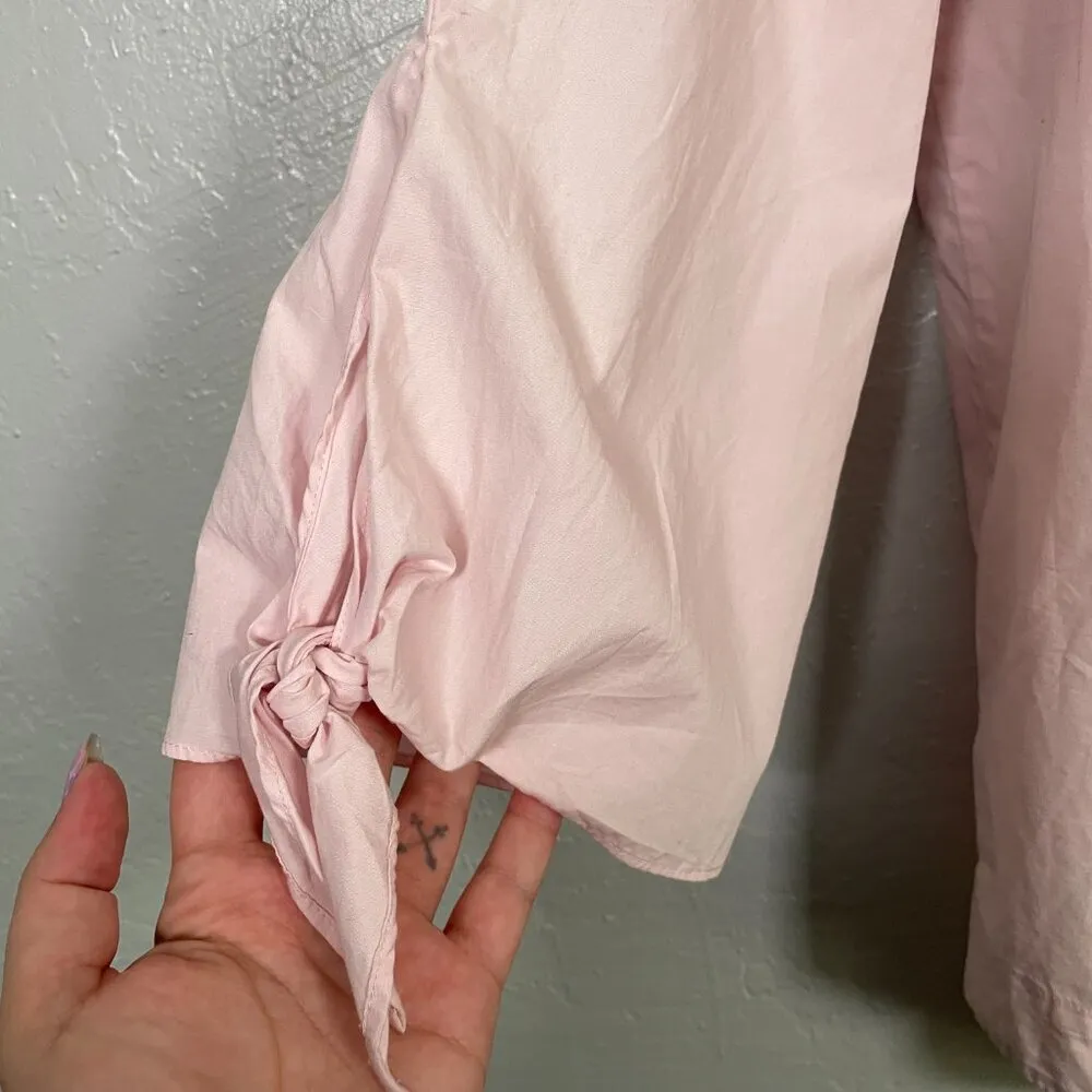 Free People Women L Pale Pink Off The Shoulder Blouse 3/4 Tie Sleeve Balletcore - Image 3
