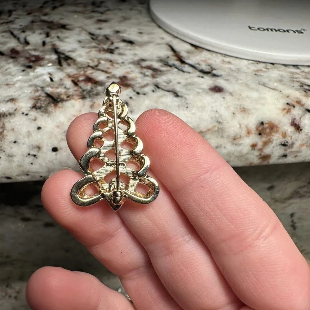 Avon NR Holiday Brooch Pin Gold Tone Christmas Tree Rhinestone NWOT - Image 3