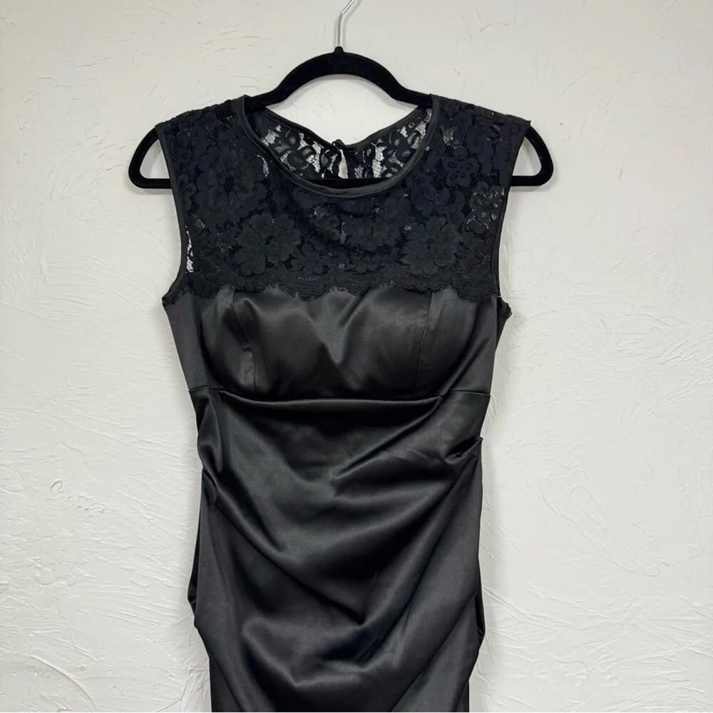 Xscape Black Lace & Satin Ruched Formal Mini Dress Womens 4 Cocktail Party - Image 3