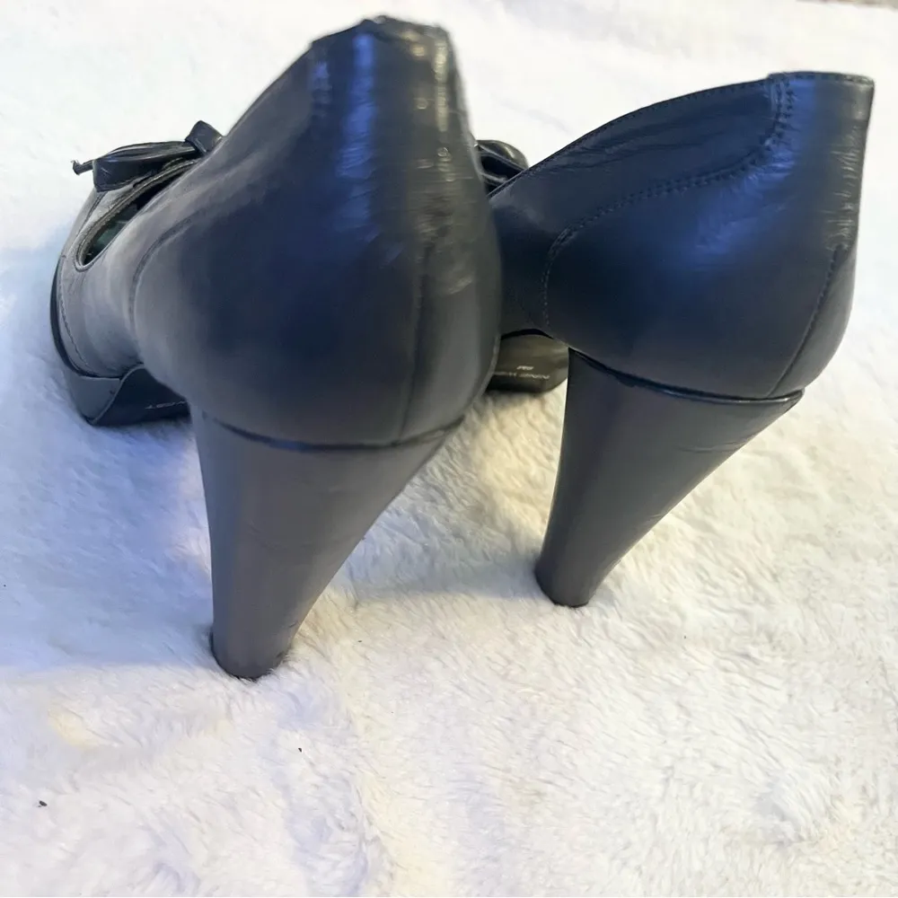 Nine West Gray Faux Leather Bow Tie Peep Toe Platform High Heel Pumps Size 9 - Image 9