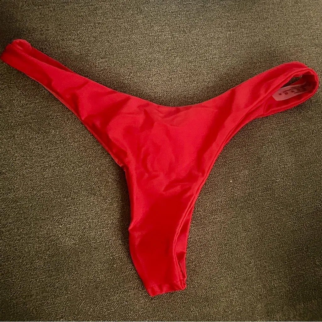 New! Red Bikini Bottom with Ruched Thong Back Size M - Image 5