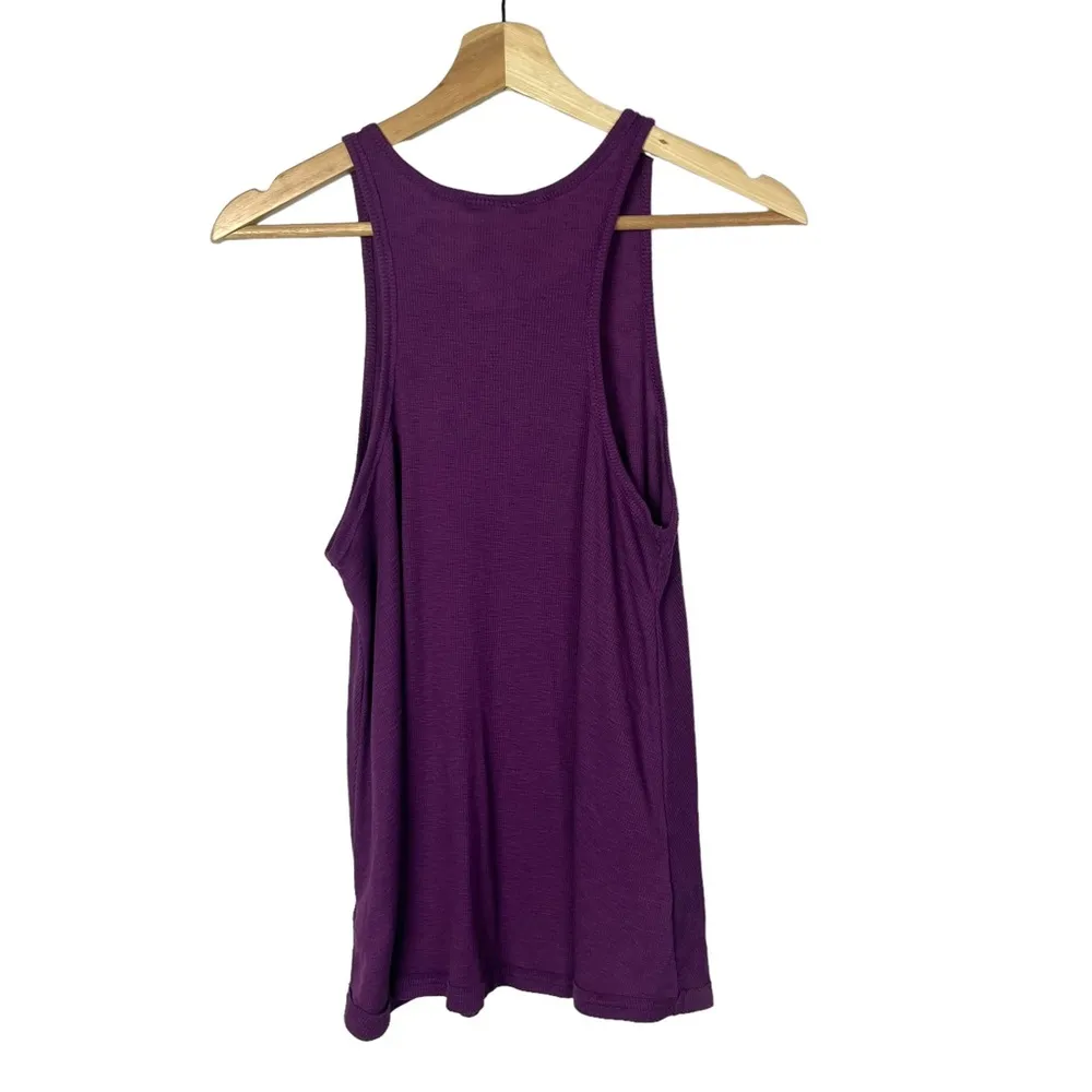 Free People Dark Purple Round Neck Thermal Tank Top M - Image 2