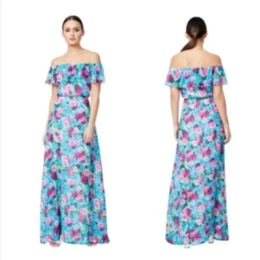 Betsey Johnson Off-The-Shoulder Floral Maxi Dress Malibu Blue - Image 3
