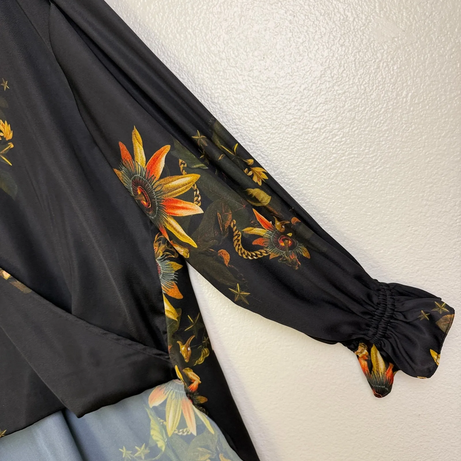 All Saints Black Floral Penny Avifauna Top Womens US 10 Long Sleeve Shirt Blouse - Image 6
