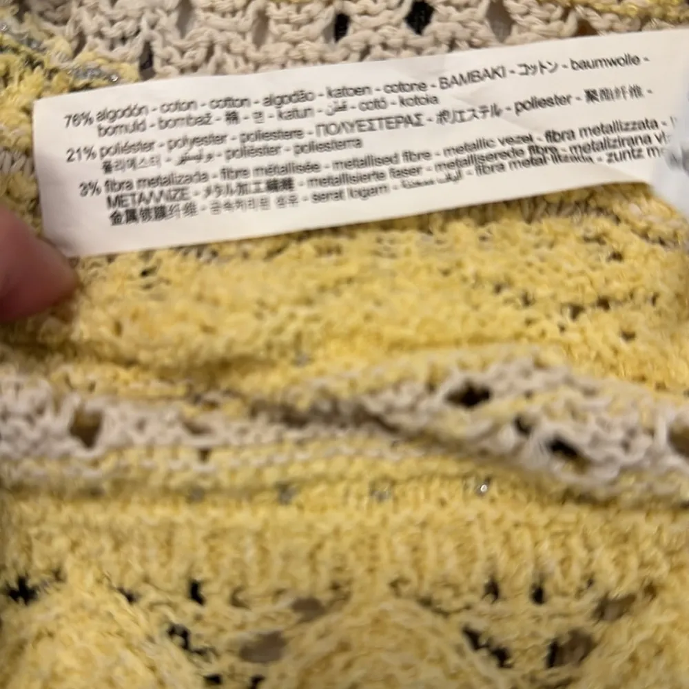 Zara Yellow/Silver Pointelle Cropped Sweater  Sz 11-13 Semi Sheer XC - Image 5