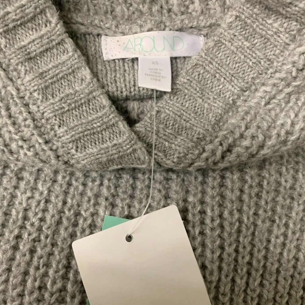 Abound Womens Gray Hooded Back Slit Cozy Rib Knit Pullover Sweater - Image 5