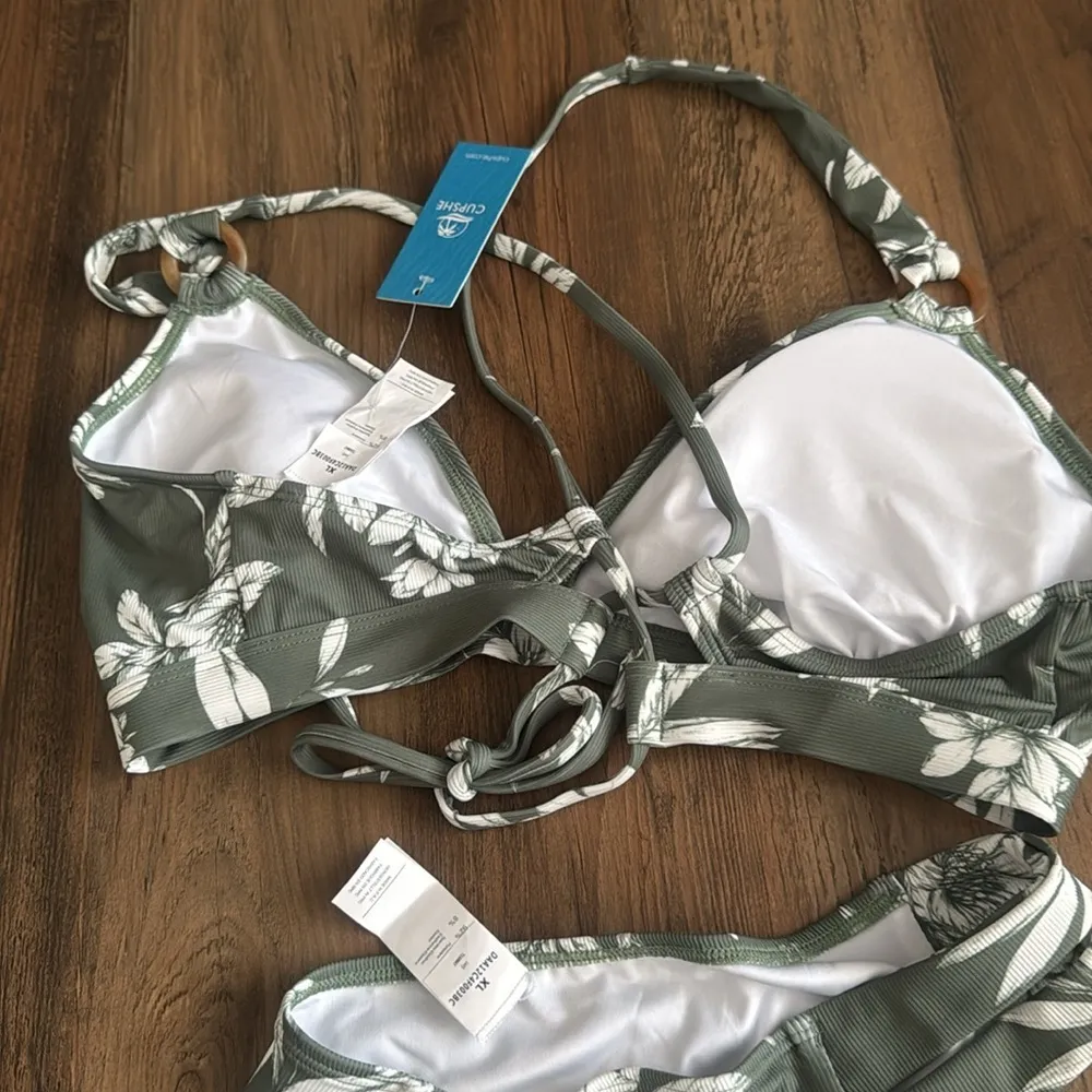 Cupshe Floral Cutout O- Ring Back Tie Mid Rise 2 Piece Bikini - Image 9