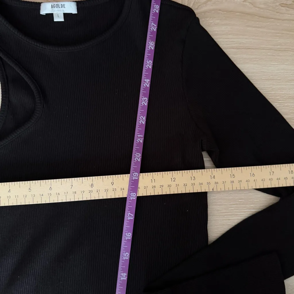 Agolde Large Bea Cutaway Bodysuit Sleeve Black Organic Cotton Slim Fit Minimal - Image 8