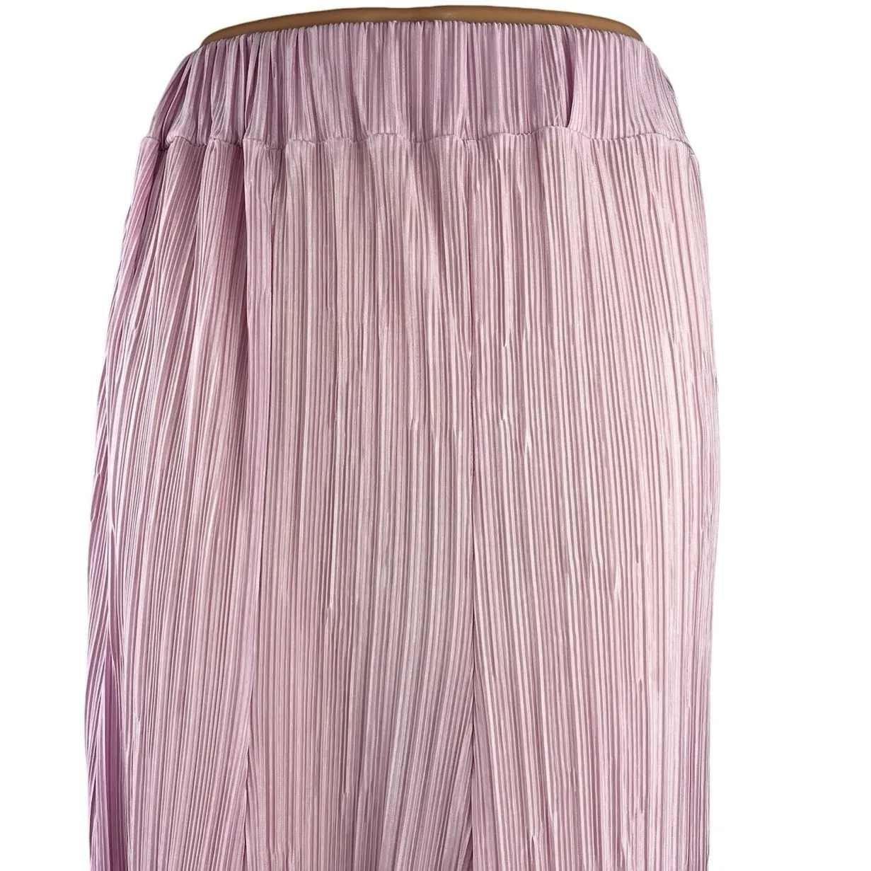 PinkyOtto Pink Elastic Waist High Waist Pleated Straight A-Line Maxi Skirt Sz S - Image 4