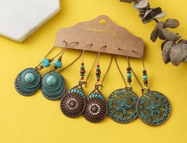 Boho Turquoise Dangle Earrings Blue - Image 4