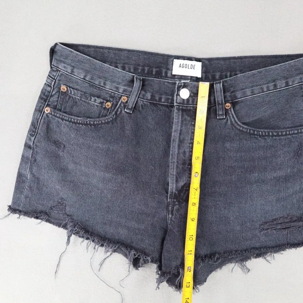 AGOLDE‎ Parker Cut Off Denim Shorts Black Women Size 30 Button Fly Festival - Image 9