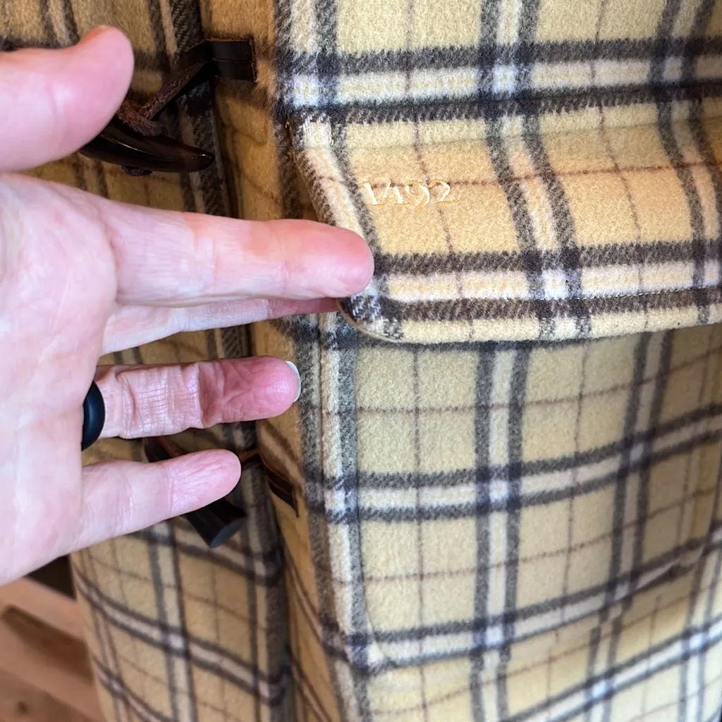 Yellow Brown Plaid Winter Coat Hooded Womens - Image 3