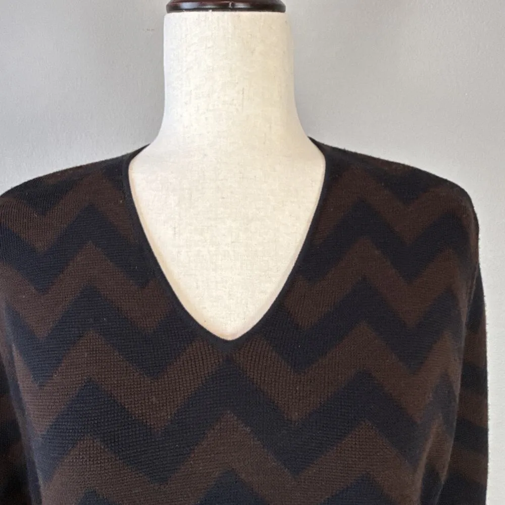 Classiques Entier Tunic Sweater Size M Chevron Zigzag Brown Black Merino Wool - Image 3