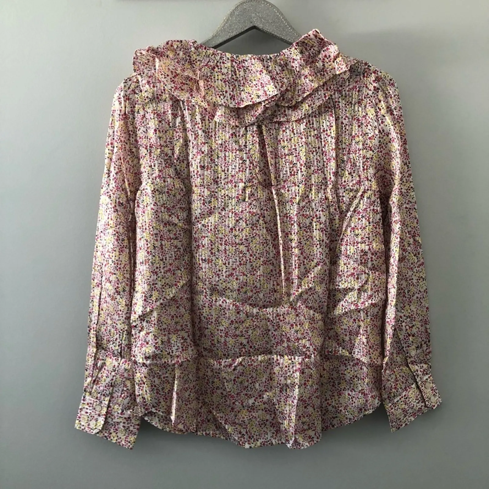 J. Crew Ruffle Top in Field Day Print Ivory Pink NEW - Image 5