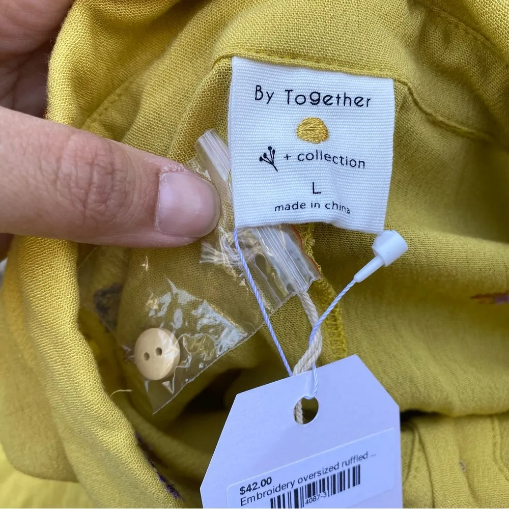 NWT By Together Chartreuse Embroidery Oversized Ruffle Button Down Top - Image 7