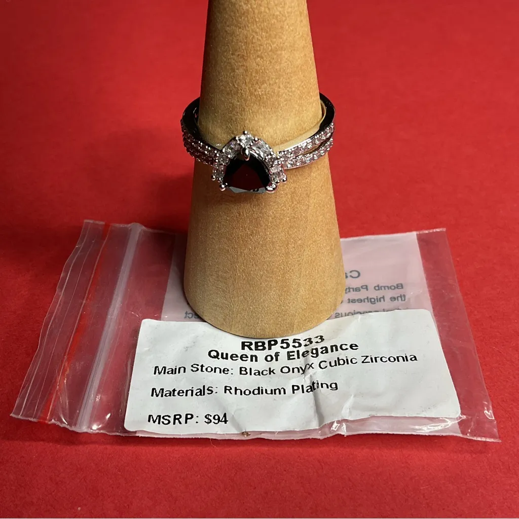 Bomb Party RBP5533 “Queen of Elegance” Cubic Zirconia on Rhodium Sz 10 Ring NWT Black - Image 4
