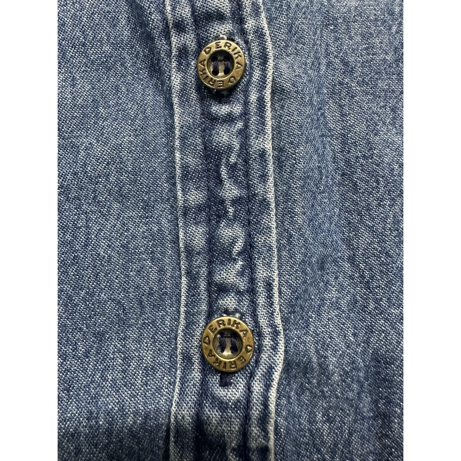 ERIKA Vintage Blue Denim Button Up Shirt L 3/4 Sleeve Fall Leaves Embroidery - Image 5