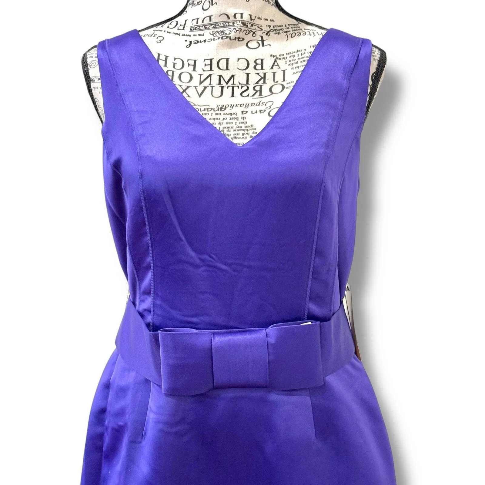 NWT NUE by Shani Size 8 Purple Satin Sheath Dress Built - Image 3