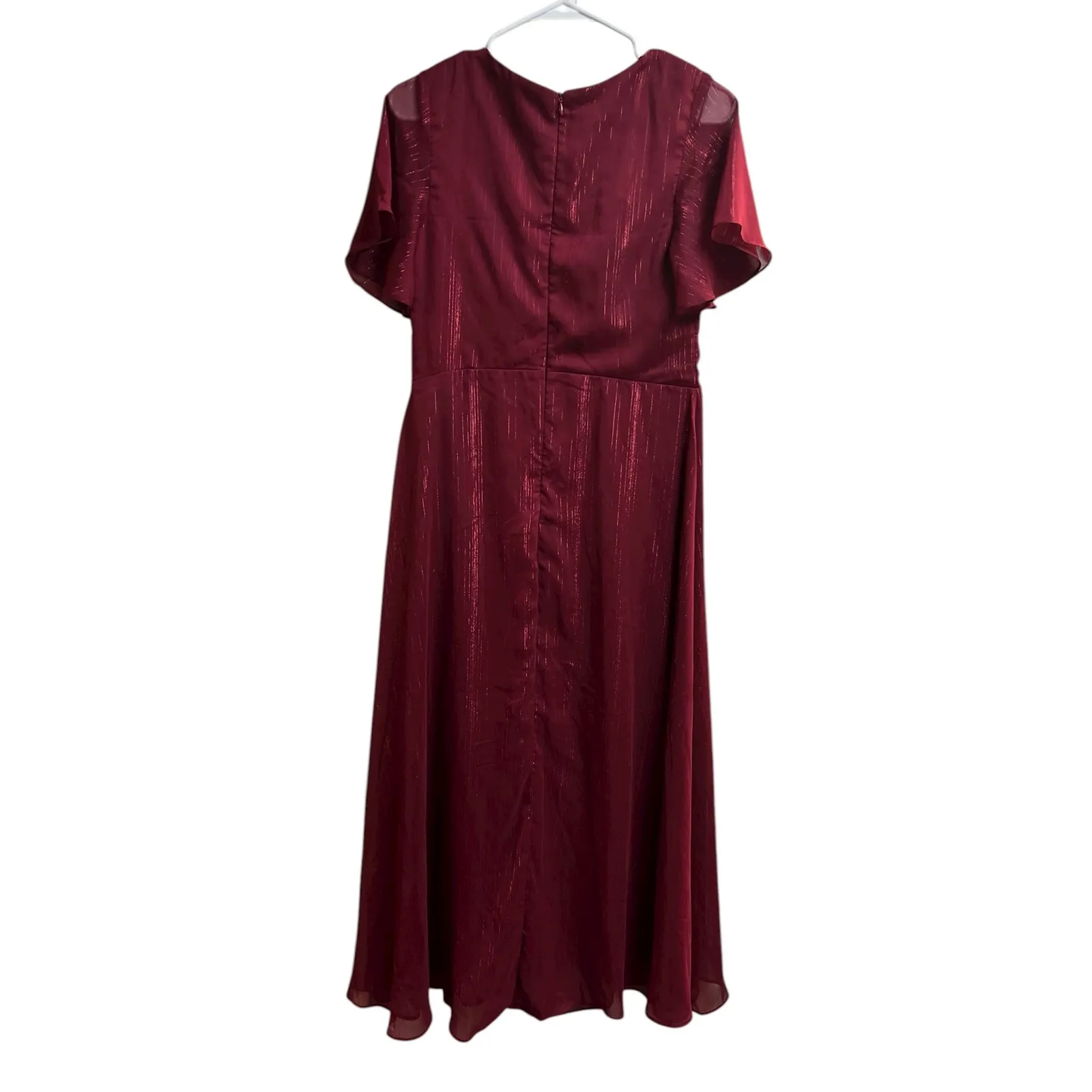 Ever Pretty Metallic Fabric V-Neck A-Line Wedding Guest Dress Ruffled Hem Large - Image 10