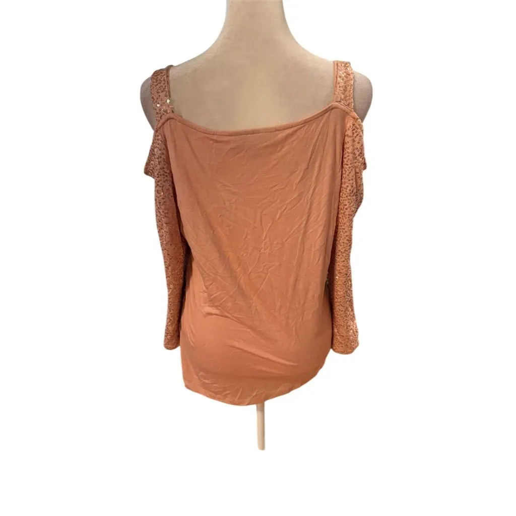 I.N.C Women's Link Sequin Cold Shoulder Blouse Size M Party Top NWT Pink Size M - Image 3