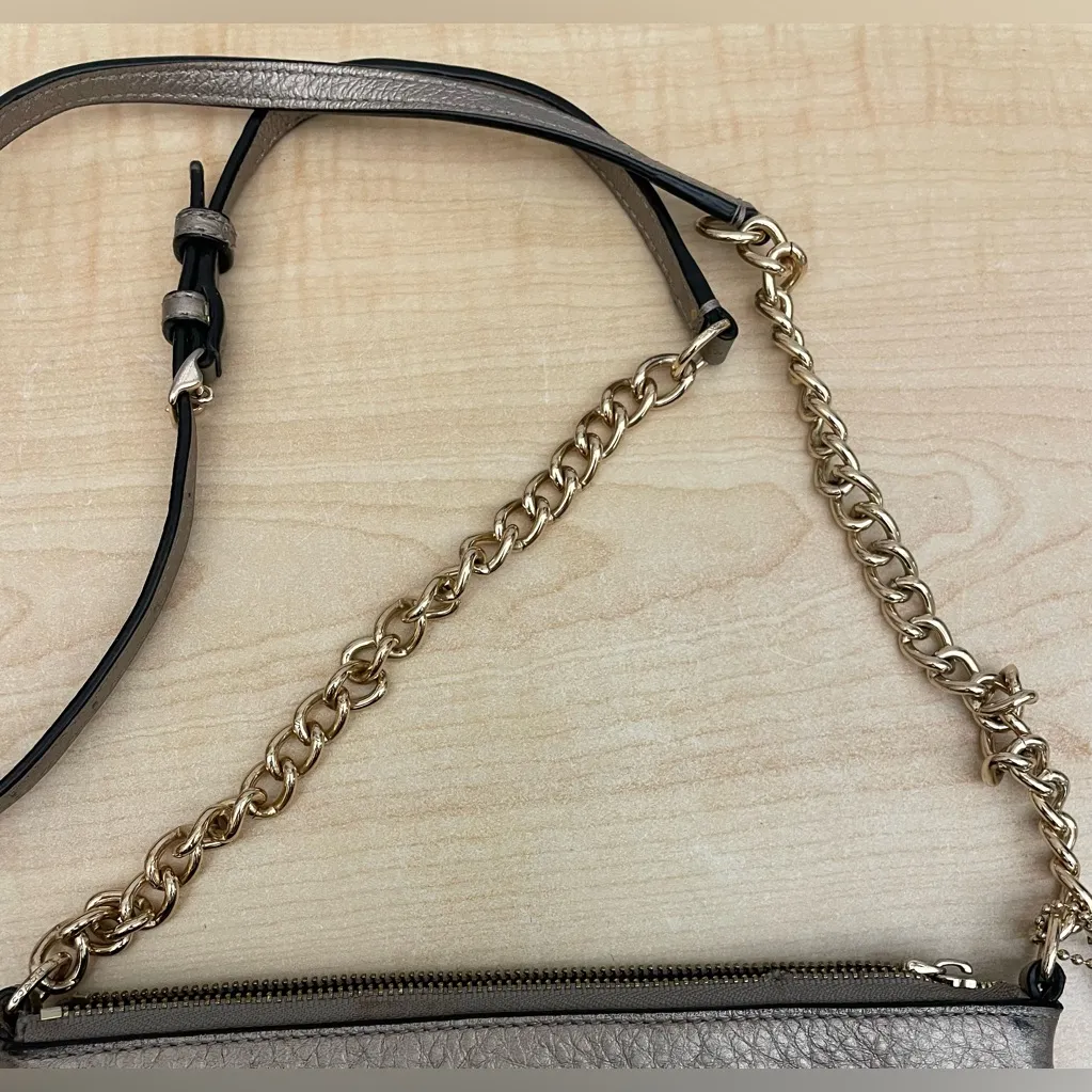 COACH  Quinn Gray Leather Chain Strap Zipper Closure Crossbody Bag; 4” x 6” - Image 4