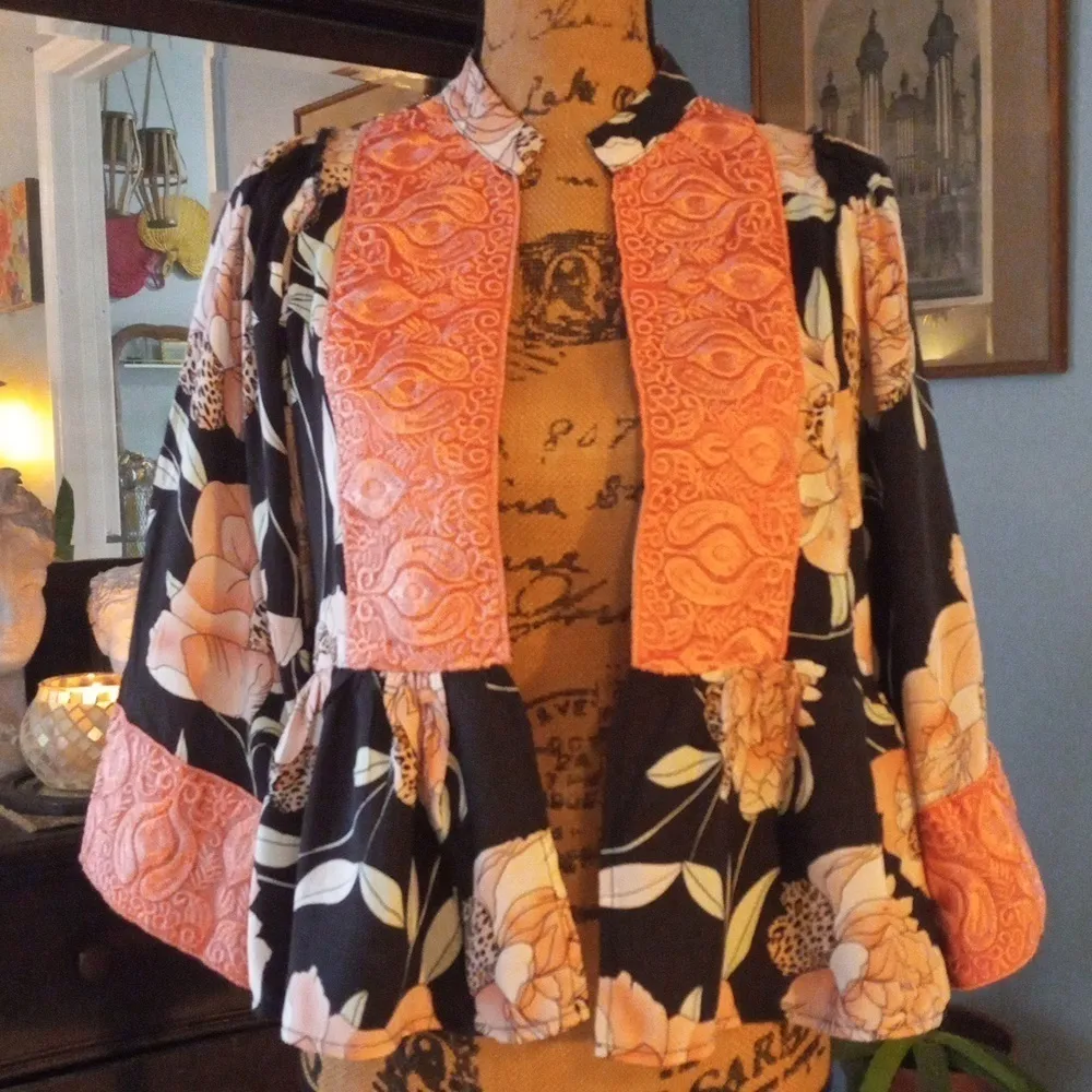 Jaase Pink and Black Floral Print Embroidered Open Front Kimono Top NWT - Image 6