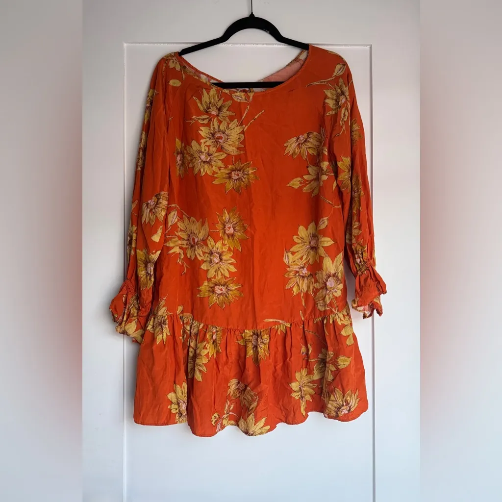 Free People Womens Crazy Daisy Dress Size Medium Orange Yellow Long Sleeve - Image 4