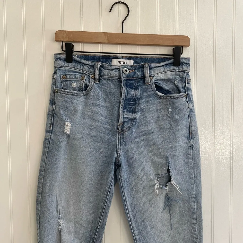 PISTOLA Charlie High Rise Ankle Straight Jean Distressed in Blue Cult Size 26 - Image 9