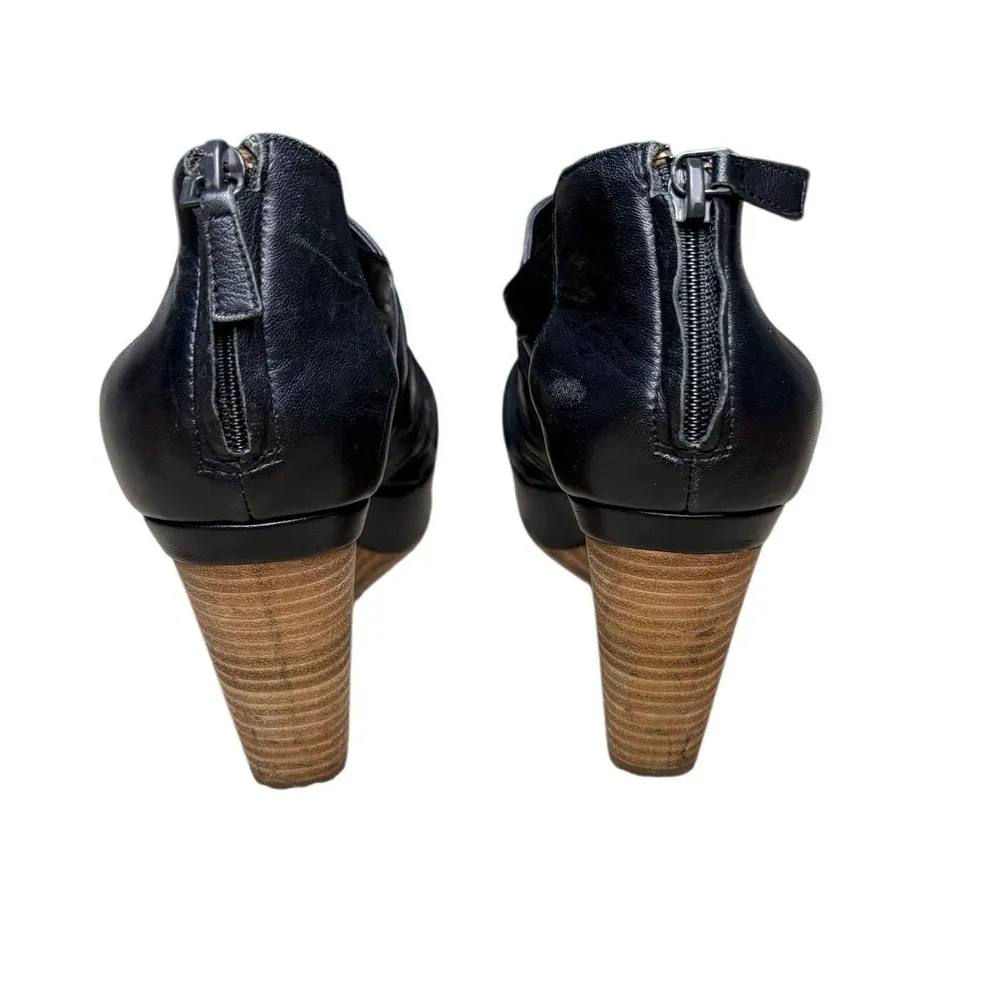 Cole Haan Shayna Pleated Leather Wedge Black Sandal‎ Size 8 - Image 2