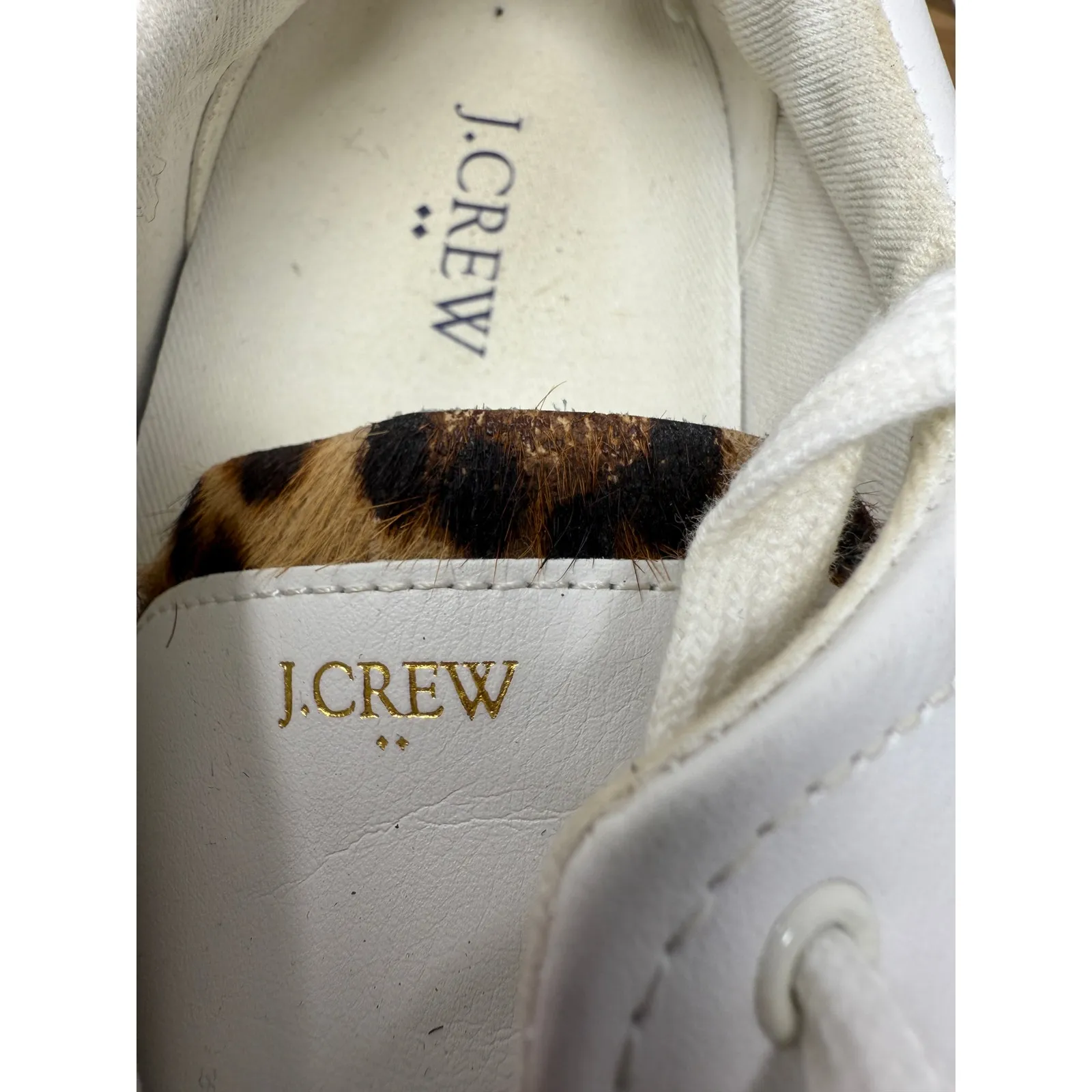 J Crew Sneakers Womens Road Trip Leopard Calf‎ Hair White Brown Size 9.5 - Image 5