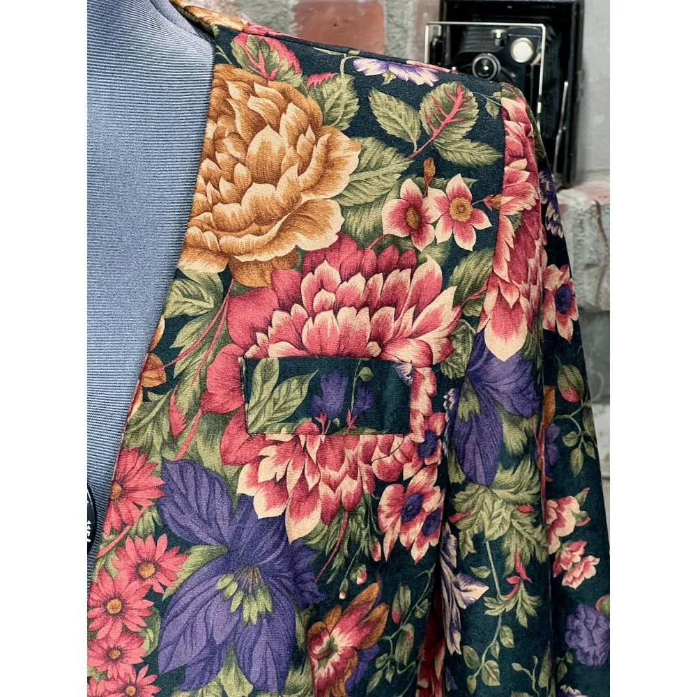 blazer floral boxy boyfriend mustard mauve purple 1980s Pink Size 14 - Image 3