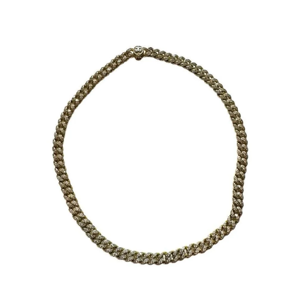 18K gold plated cuban link rhinestone necklace - Image 10