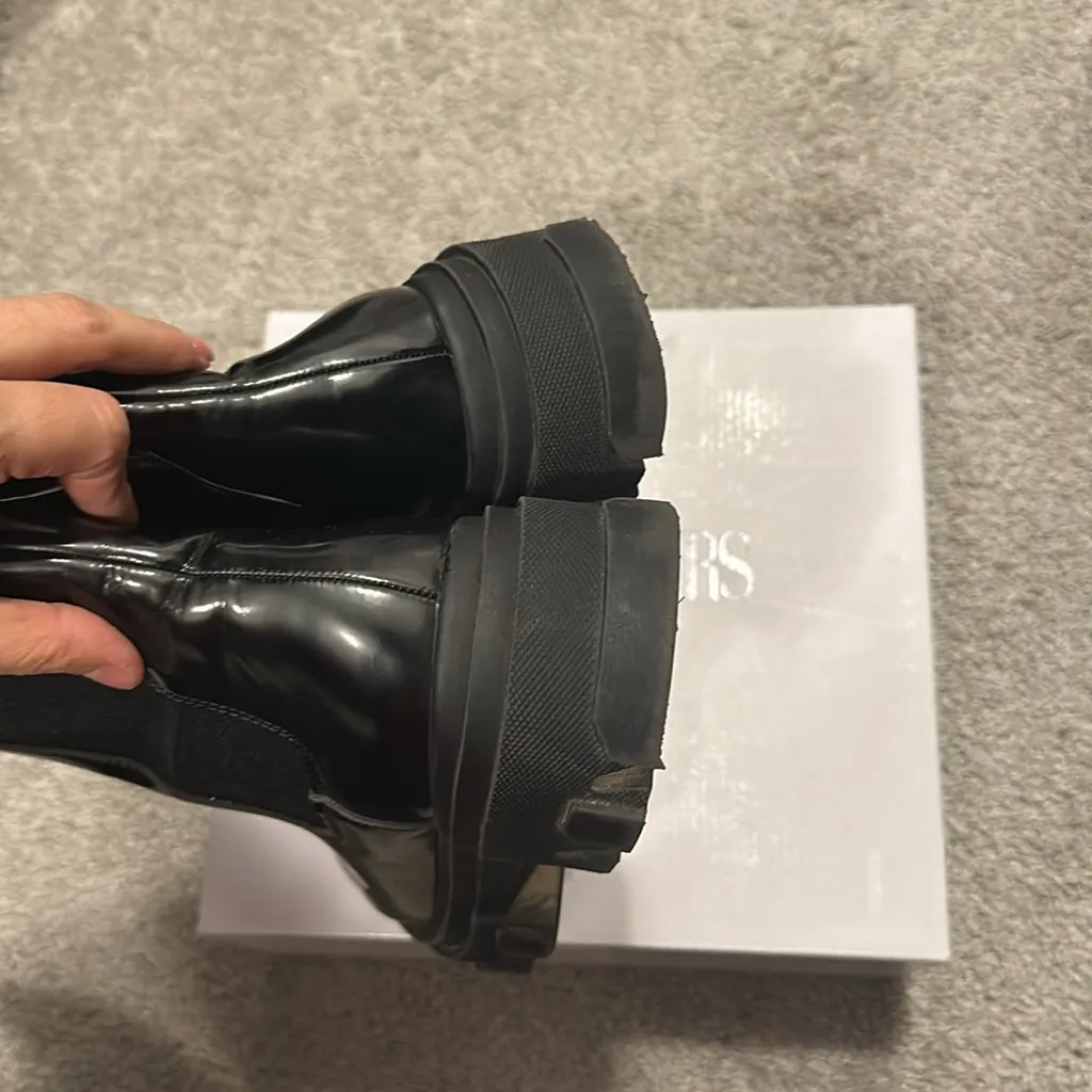 DREAM PAIRS Platform Chelsea Boots Lug Sole Combat Mid Calf Slip On - Image 9