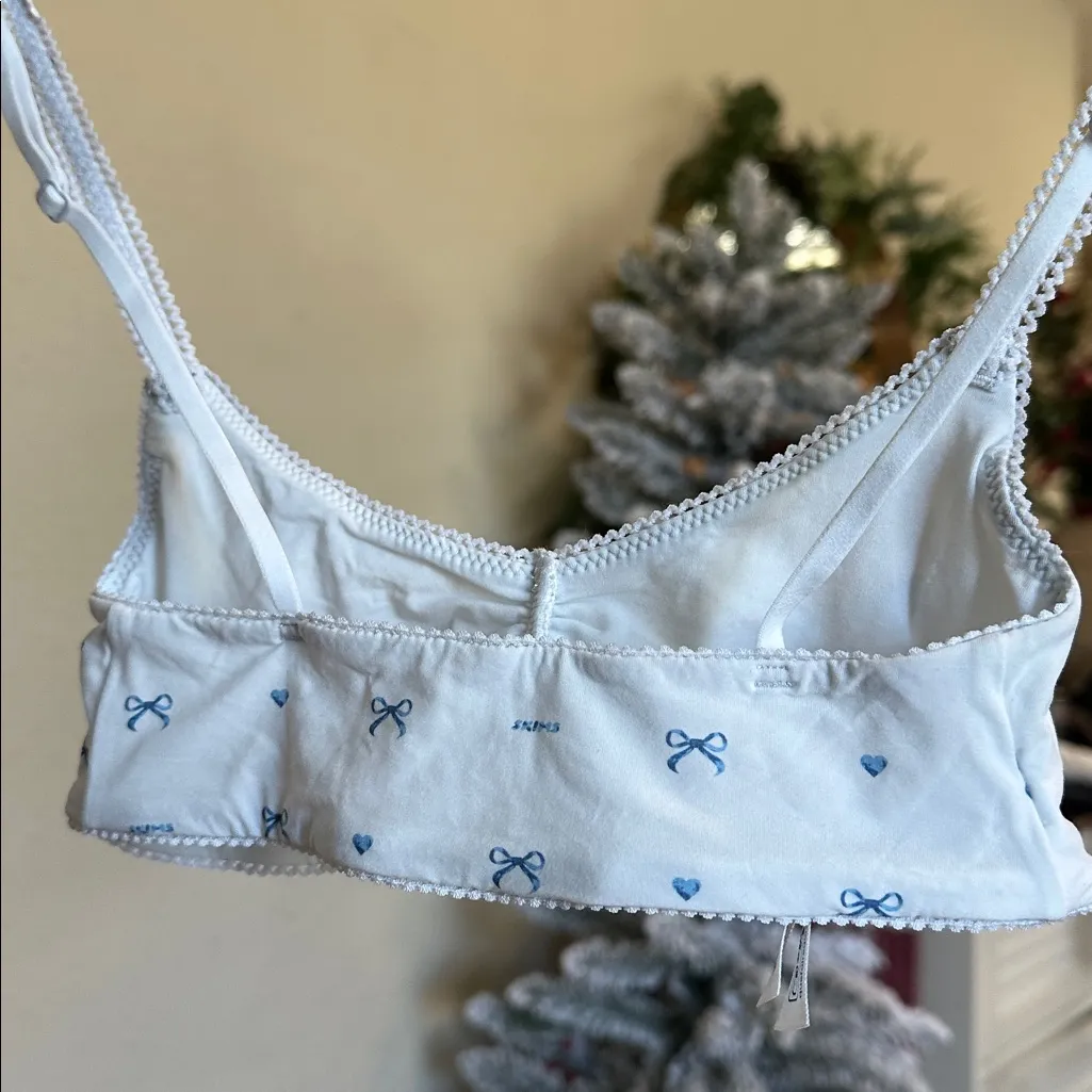 SKIMS Picot Skimpy Scoop Bralette NWOT size XXS blue bows lace - Image 4