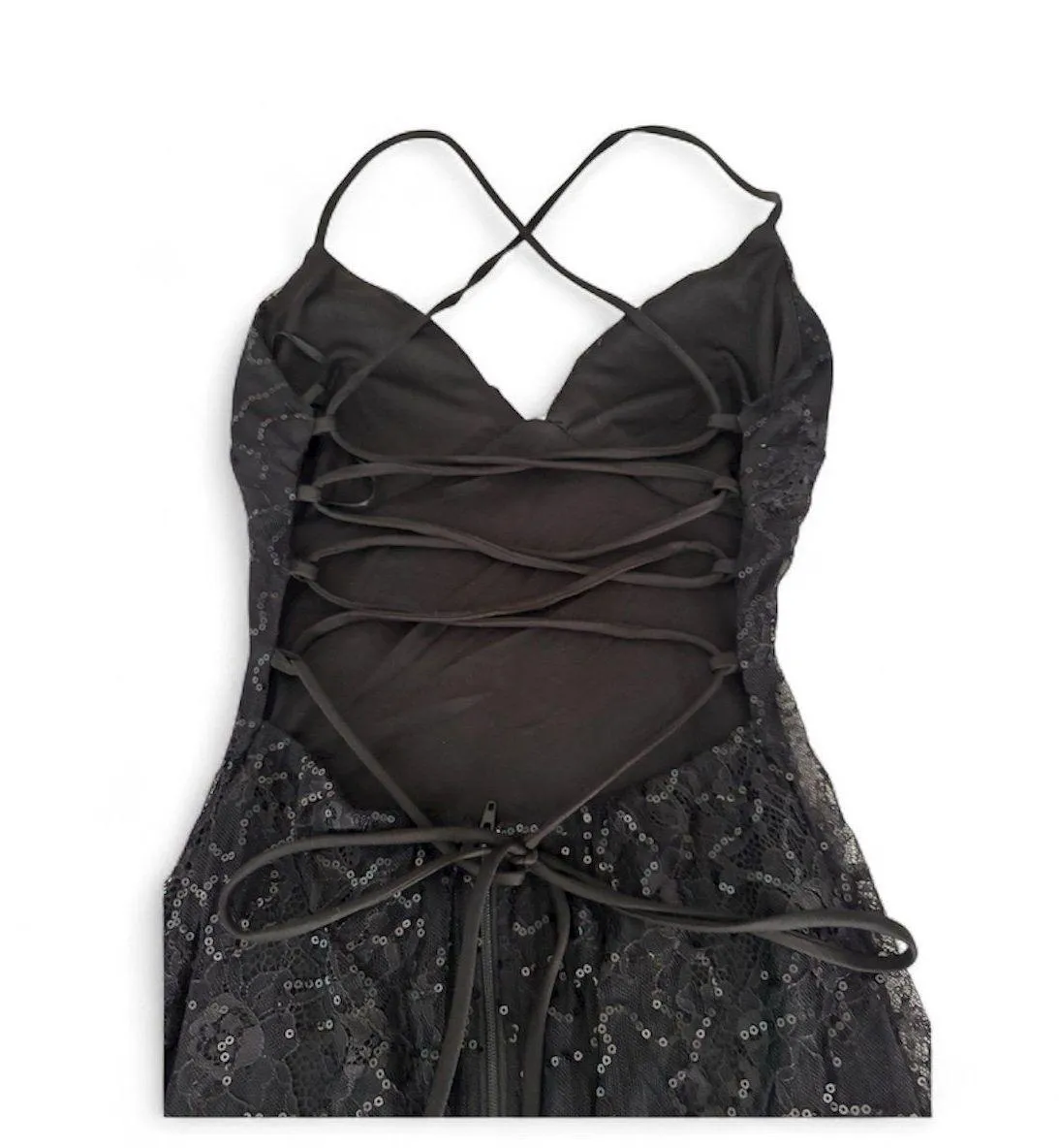 Starlit Nights Lace Sequin Lace Up Mini Black Homecoming Formal Dress XS NEW - Image 6